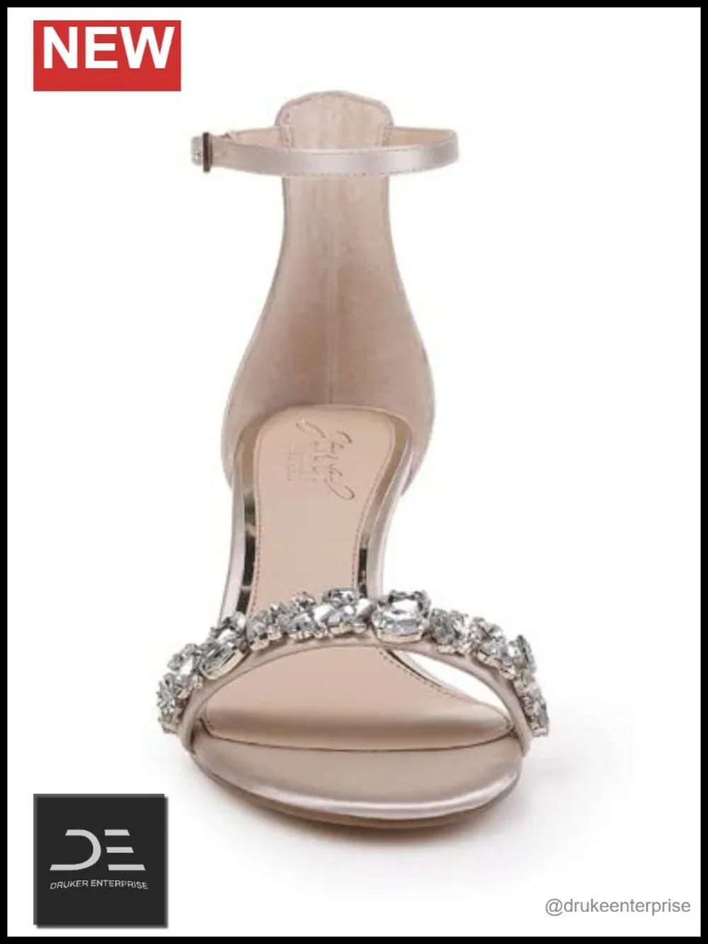 Jewel Badgley Mischka Dash Ankle Strap Kitten Heel Satin Rhinestone Padded Open